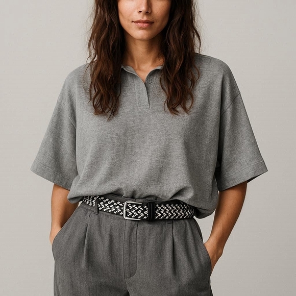 The Unbranded Brand Accessories - Stylish Black and Gray Woven Belt With 100% Leather Details Unisex 42" X 1.5"